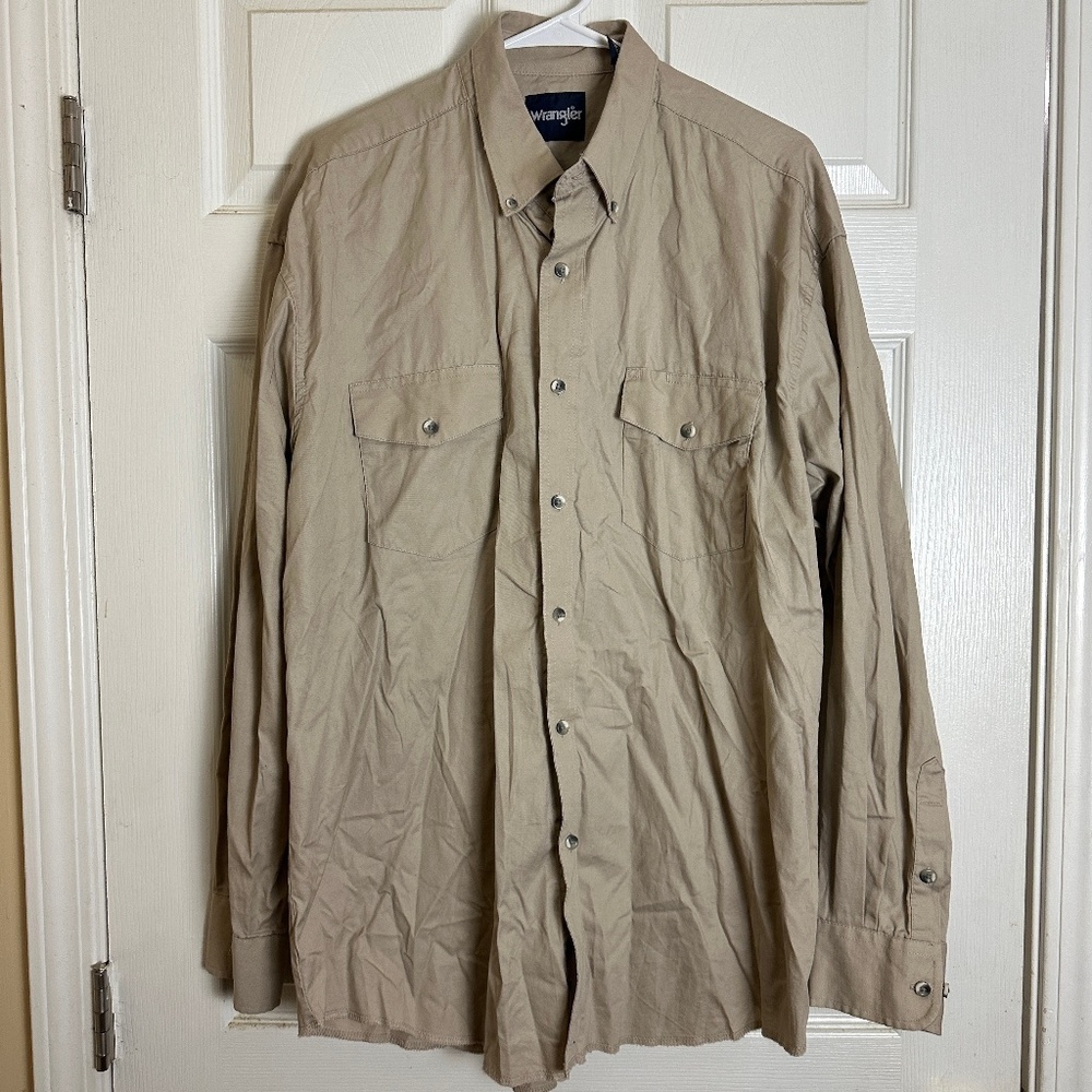 ! Wrangler Western 100% Cotton Tan Long Sleeve Button Front Shirt Men Size XL